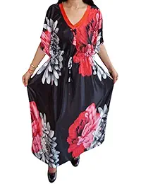 Indiatrendzs Women Kaftan Nighty Satin Floral Printed Sleepwear Plus Size