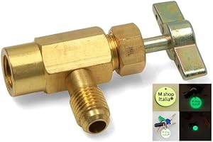 M SHOP ITALIA Rubinetto valvola con spillo cartuccia bombola SOLO usa e getta R600a R290 R436V 7/16Fx1/4M