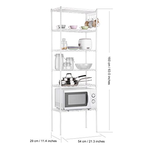 LANGRIA Regal 6 Ablage Standregal Schraubregal Moderne Haushaltsregal mit 5 Haken, 66,1 lbs Kapazität (Weiß) - 3