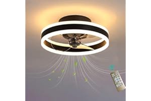 CAILO Ventilador de techo LED para dormitorio con control remoto reversible, 6 velocidades, ventiladores de techo modernos con luces, silencioso, 3 aspas, regulable, 40 cm, negro