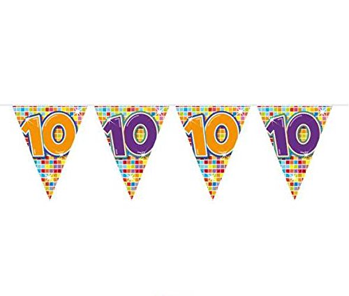 10. Geburtstag Deko Girlande mit Zahl 10 Wimpelgirlande Wimpelkette mit 15 Flaggen und 6m lang Dekoration zum 10er Geburtstag Party oder andere Anlässe - 2