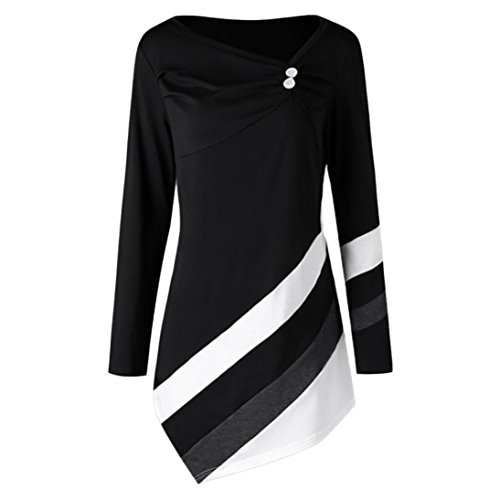 NPRADLA Womens 2018 Autumn Winter Plus Size Long Sleeve Round Collar Striped Asymmtrical Blouses T-Shirts Tops