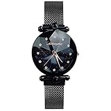 RORIOS Fashion Damen/Women Analog Quarzuhr Armbanduhren Mesh Armband Magnetband Sternenklarer Himmel Simulierter Diamant Dial Armbanduhr