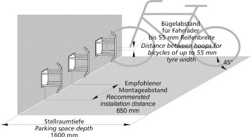 Fahrradständer – Wandparker 3445 mit Einstellwinkel 45 Grad zu Wandmontage - 3