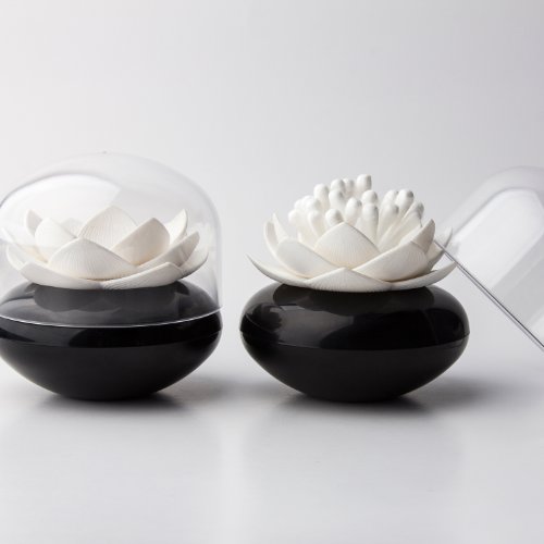 Qualy QL10157B-W Wattestäbchen Aufbewahrung Lotus Cotton Bud Holder, schwarz / weiß - 2