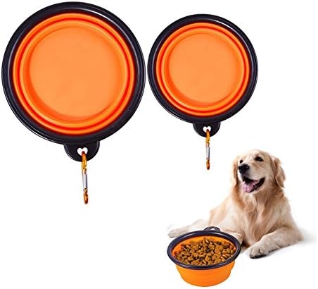Bello Luna Collapsible Dog Bowl, 2Pcs Foldable Silicone Bowls for Pet Food Water Feeding Portable Travel Bowl with Free Carabiner