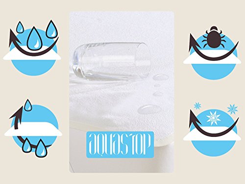 Sei Design® Qualitätsprodukt AQUA-STOP Matratzenschoner mit Frottiergewebe, Wasserundurchlässige Matratzenauflage mit einer 4- Gummibändern –Befestigung. (schneeweiß, 90×200) - 4