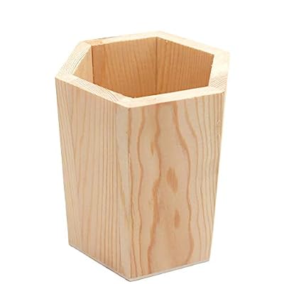 Fablcrew 1Pcs Pot à Crayons en Bois Porte-Stylo de Boîte de Rangement pour Maison Bureau (Hexagone)