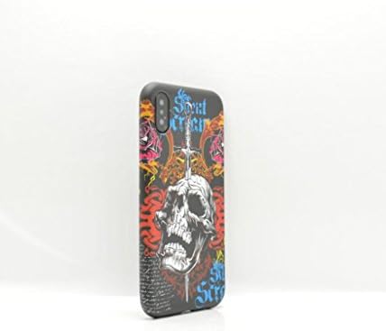 Iphone X - Gothic Skull Neon Glow slim fit gel back case cover Protector With Easy Fit Tempered Glass Screen Accessories for Mobile Phones by Oliviasphones