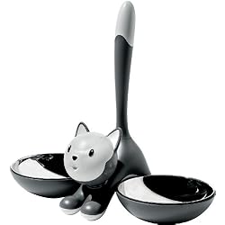 Alessi Ammi09 G Tigrito Gamelle Pour Chat en Résine Thermoplastique, Gris et Acier Inoxydable 18/10