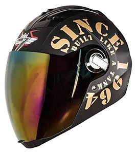 Steelbird SBA-2 Tank Full Face Helmet in Matt Finish Helmet Fitted with Clear Visor and Extra Gold Visor (Medium 580 MM, Black/Gold)