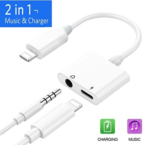 Lightnig Jack Adapter for iPhone 7/7 Plus iPhone 8 / 8Plus /X/10.Lightnig Charging Cable 3.5mm Aux Headphone Jack Adaptor. 2 in 1 Lightnig to 3.5mm Audio Adapter and Charger for iPhone 6. Earphone Adapter for iPhone 8/8Plus/7/7Plus/X. Compatible with iOS 10.3 /iOS 11 or Later (White)
