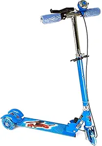 Hixomer Kick Scooter for Kids 3 Wheeler Foldable Kick Skating Cycle with Brake and Bell, LED on Wheels and Height Adjustable for Boys and Girls for 3-7 Years (Blue)