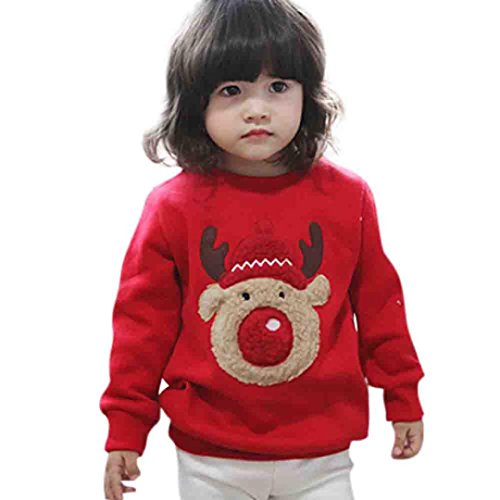 Children Clothes,FeiXiang Winter Clothes Baby Long Sleeve Print Christmas Deer Tops Thickning Sweatshirt (3T/100CM, Red)