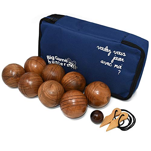 Big Game Hunters Jeu de 8 Boules de pétanque en Bois Massif, polies et Magnifiquement gravées, emballées dans Un Sac de Transport Durable