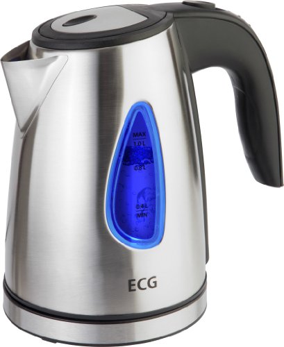 ECG RK 1040 Wasserkocher, 1500 W, Drehbar um 360°, Abwaschbarer Filter, 1.0 l, Edelstahl
