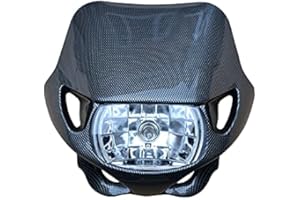 Alchemy Parts Universal Fitment Motorbike Carbon Fibre Look Headlight Headlamp | Durable, and Easy to Install | Trail Bike, Motocross, Enduro | 12V 35W