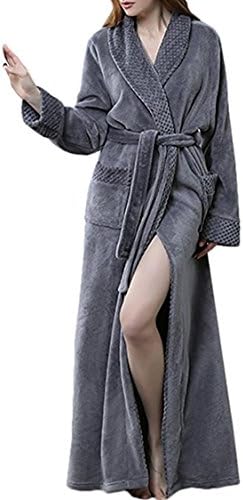Dressing Gown, Unisex Flannel Robes Luxury Soft Robe Cosy Fluffy Towelling Bathrobe for Women/Men Grey M