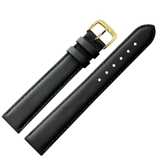 Uhrenarmband 20 mm XL Leder schwarz mit Naht - Ersatzarmband in bergre, extra lang - Echt Rindleder, klassisch & schlicht - Marburger Uhrenarmbnder seit 1945 - schwarz / gold