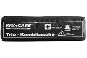 RFX + Care EH0010 Trio - Borsa combinata Nera, Pronto Soccorso Secondo DIN 13164 + Triangolo di Avvertimento ECE + Giubbotto di Sicurezza EN 471, Non più Prodotto