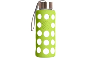 BBO IRISANA Irisana - Botella de Agua - 300 ml - Verde - 6,5 x 6,5 x 19 cm - Borosilicato y Funda de Silicona - Garrafa Deportiva para el Gimnasio - Colección Bbo