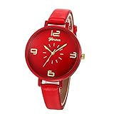 Damen-Uhr mit Milanaise-Armband Marmor-Zifferblatt Frauen-beiläufige Dame-Kunstleder-Quarz-analoge Armbanduhr (rot)