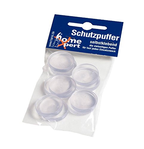 Home Xpert 10er Pack Schutzpuffer, Anschlagpuffer, Möbelpuffer, Anschlagdämpfer, Elastikpuffer, flach, transparent, selbstklebend, Ø 26 mm, Höhe 5,5 m