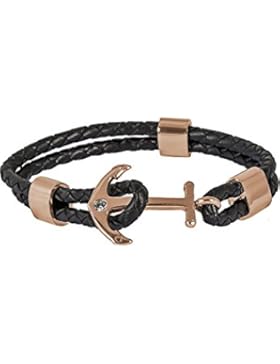 HAFEN-KLUNKER Anker Armband 107683 Edelstahl Leder Zirkonia schwarz rosegold