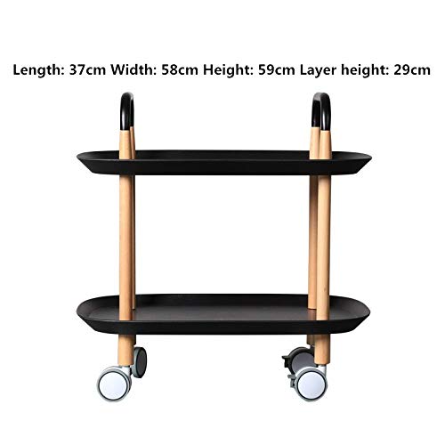 WU Nordic Solid Wood Can Move Small Coffee Table, Modern Minimalist Mini Living Room Multi-Function Trolley/Dining Car,Black,One Size