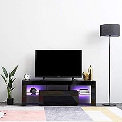 Anaelle Pandamoto LED Meuble TV en Verre sur Salle de Séjour, Salon et Chambre à Coucher etc, Taile: 130*35*45cm, Poids: 28kg, Noir