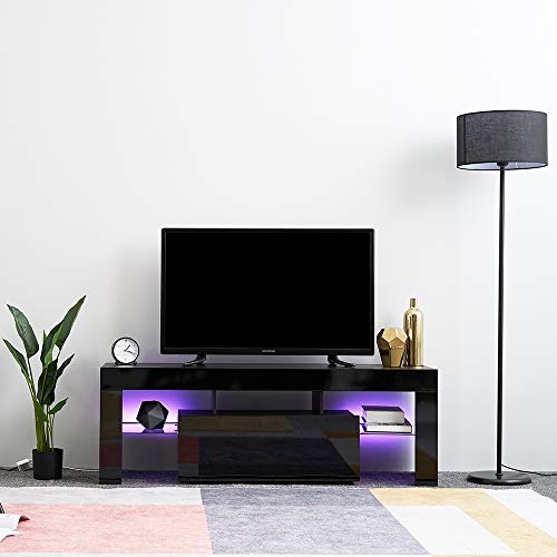 Anaelle Pandamoto LED Meuble TV en Verre sur Salle de Séjour, Salon et Chambre à Coucher etc, Taile: 130*35*45cm, Poids: 28kg, Noir