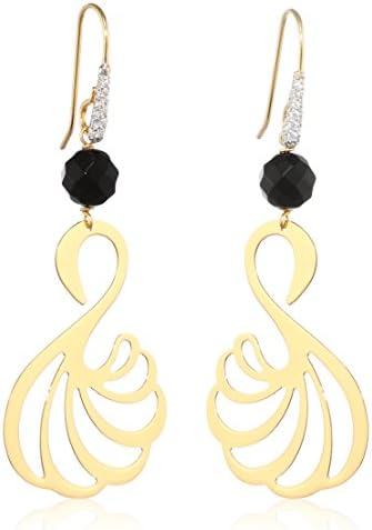 Misis Mirabilia Women's Pull Through Earrings - 925 Silver Rose Gold Plated Cz Round Cut Onyx OR09097NE 6 CM White