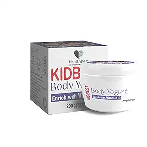 HealthBest Kidbest Body Yogurt for Kids | SPF-15 | L-Glutathione, Vitamin-C, Kojic Acid, Vitamin-E | Normal Skin, Sensitive Skin & Dry Skin | Tear, Paraben, SLS Free | 200g