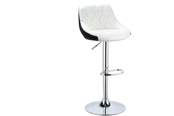 Oakcraft Louver Bar Chair for Breakfast Dining Stool Kitchen Island Counter Bar Stools Leatherette Exterior, Adjustable Swivel Chrome Gas Lift, Steel Footrest & Base (Pack of 1) (White Black)