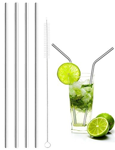 Minhe Edelstahl Trinkhalme mit Einer Reinigungsbürste Wiederverwendbar Eco Umwelt Freundlicher Strohhalm-Set für Cocktails Smoothies