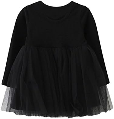 Baby Dress , DoraMe Girls Long Sleeve Dress Solid Tutu Princess Dress (104/3-4Y, Black)