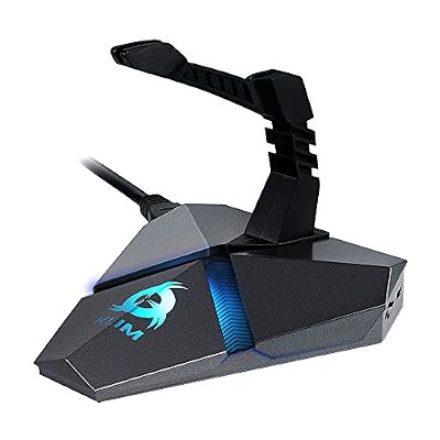 KLIM Bungee pour Souris - Hub USB x 3 3.0 - Multi fonction - Matériel Haute Qualité - Rétro-éclairé - Gestionnaire de câbles - Noir - Garantie 5 ans - [ Nouvelle Version 2017 ]