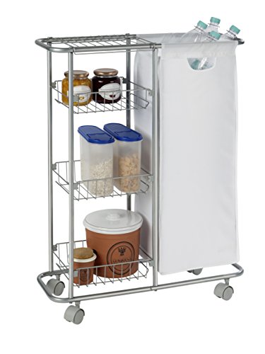 WENKO 12100100 Sammelwagen Slim – 3 Etagen, abnehmbarer Sack, Fassungsvermögen 28 L, pulverbeschichtetes Metall, 20 x 58 x 80 cm, Grau - 2