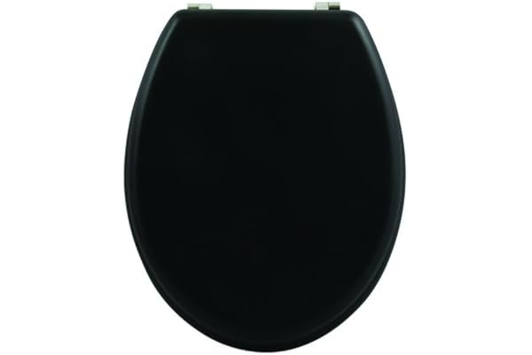 MSV - Abattant WC MDF CLÉO - Charnières Inox - 42.5 x 36.5 x 1.6 cm - Noir Mat - Résistant à l'humidité - Facile à nettoyer - Convient à la plupart des toilettes standard