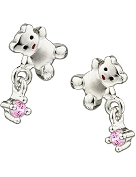 CLEVER SCHMUCK Silberne kleine Ohrstecker Teddy Bär 13 x 8 mm matt und glänzend mit rosa Zirkonia STERLING SILBER...