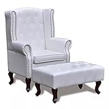  XINGLIEU Chesterfield Sessel Retro Ohrensessel mit Hocker Fernsehsessel Wohnzimmersessel Weiß 66 x 78 x 111 cm