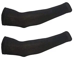Krystle Boy's Cool Sports Arm Sleeves, Bike Riding Sun Tann Protective Sleeves (Black)- (Pack of 1 Pair)
