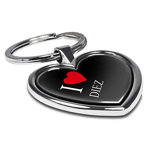 Preisvergleich Produktbild Schlüsselanhänger mit Stadtnamen Diez - Motiv I Love - Herz-Schlüsselanhänger, Stadtschlüsselanhänger, personalisierter Anhänger, Herz-Anhänger, Chrom