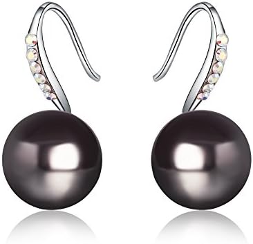 HERLINA Shell Pearl Drop Dangle Earrings for Women’s, Prong Setting Crystals Made with Swarovski Crystals Jewelry (Grey)