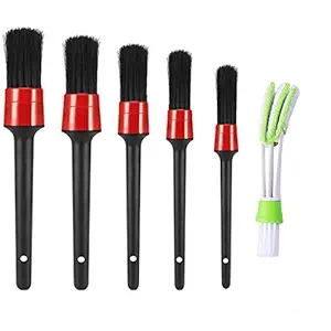 STHIRA Car Cleaning Brush, 6pcs Auto Detailing Brush Set with Soft Boar Hair, Car Cleaning Accessories for Cleaning Air Vents, Emblems, Leather, Wheels, Engine, Interior (Black 6PCS Cleaning Set)