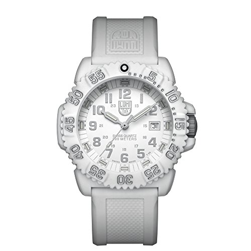 Luminox Navy SEAL Colormark  Men's Quartz watch with White dial featuring LLT Luminox light Technology 44 millimeters Carbon Compound case and White Silicone Strap  XS.3057.WO
