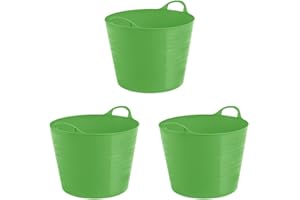 M1SS Set of 3-40 Litre Lime Green Robust Versatile Multipurpose Medium/Large/Extra Large Flexi Tub Garden Home Flexible Plastic Storage Container Bucket Tub Trugs Flex Tub (40 Litre)