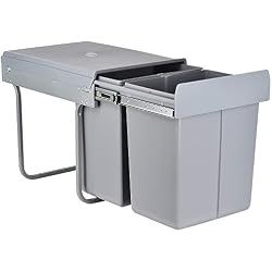 Lentia Poubelle de cuisine coulissante Meuble de recyclage - 49 x 35 x 43,5 cm - 40 L, gris, 20L+20L