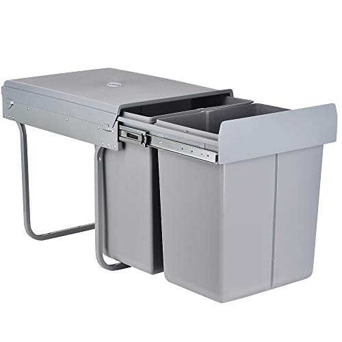 Lentia Poubelle de cuisine coulissante Meuble de recyclage - 49 x 35 x 43,5 cm - 40 L, gris, 20L+20L