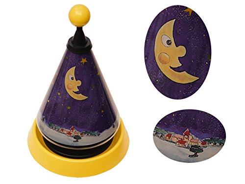 Preisvergleich Produktbild Liebevoll designte Nachttischlampe mit zusätzlichem 3er Set Leuchtmittel, Carrousel FRIDOLIN projiziert Mond und Sterne ins Kinderzimmer